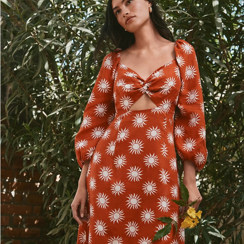 LOFT Orange Sunburst Mini Dress